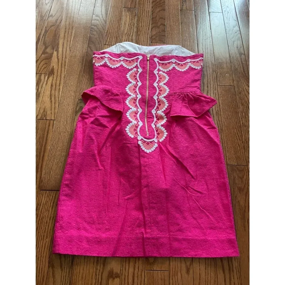 Lilly Pulitzer Pink Embroidered Strapless Dress Women’s Sz 4 - Picture 3 of 11